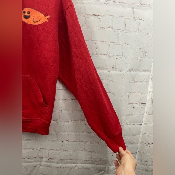 John Lauren Fishy Nippies Hoodie Mens Size Small Red Pullover Casual Streetwear - Picture 6 of 12